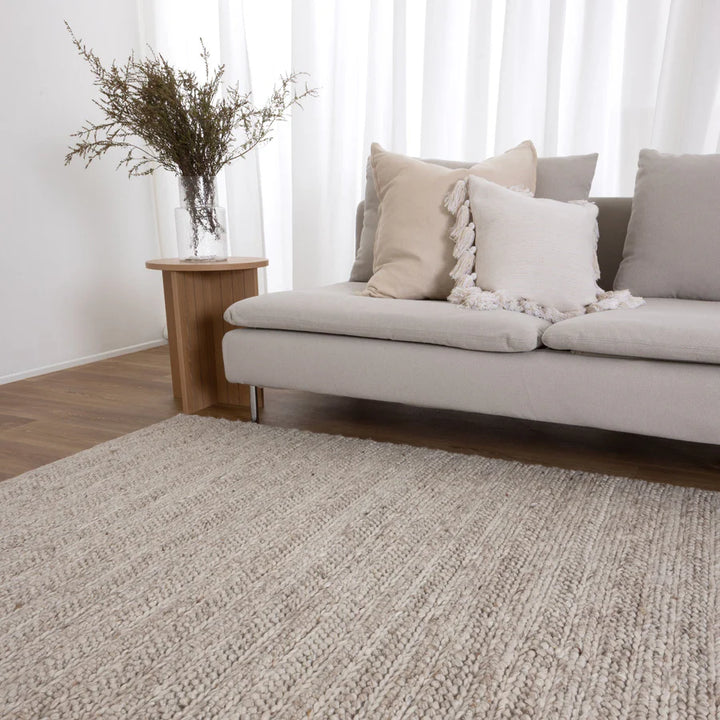 Style stitched Mix Beige Hand Woven Wool Floor Rug