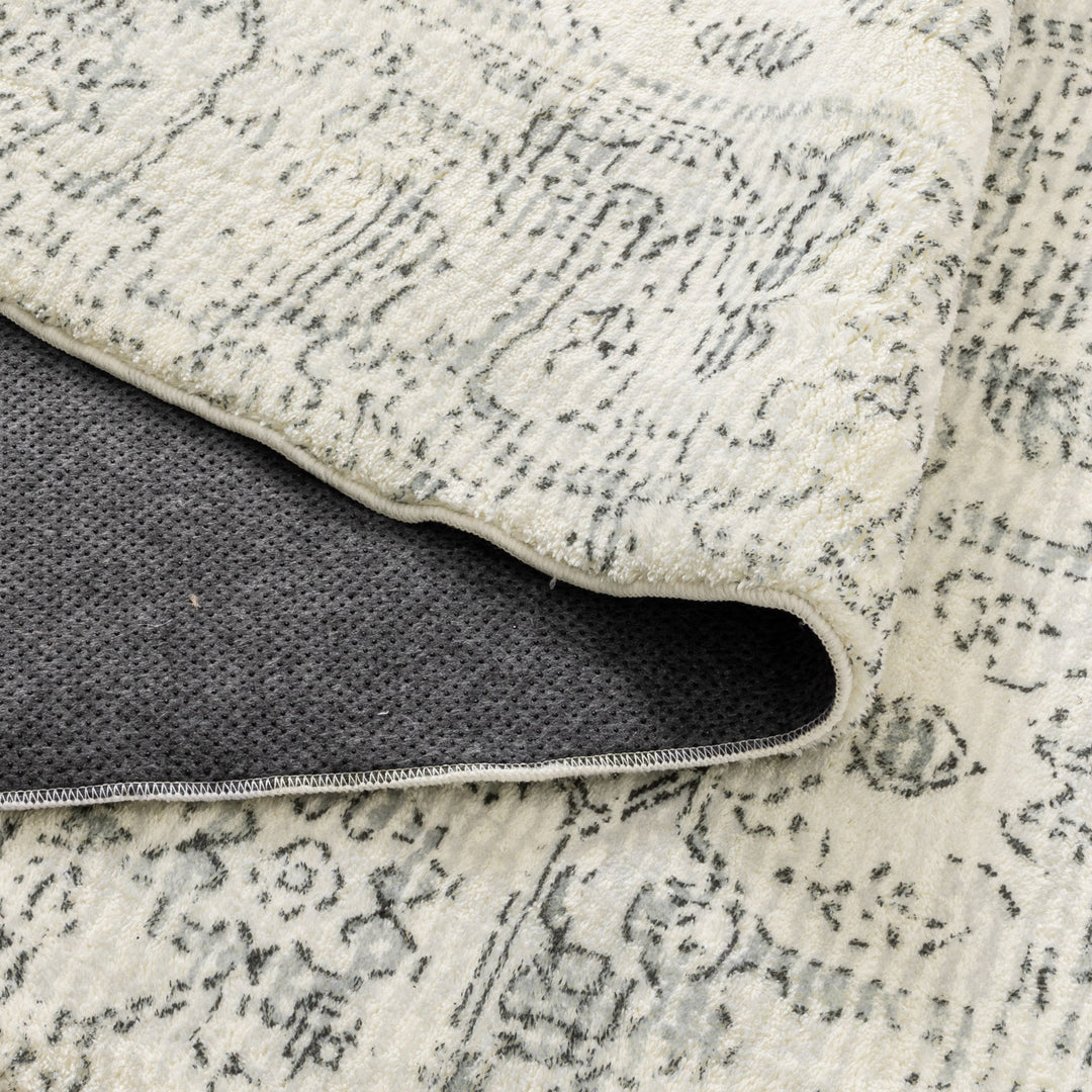 Cloud Distressed Medallion Cream Blue Washable Rug