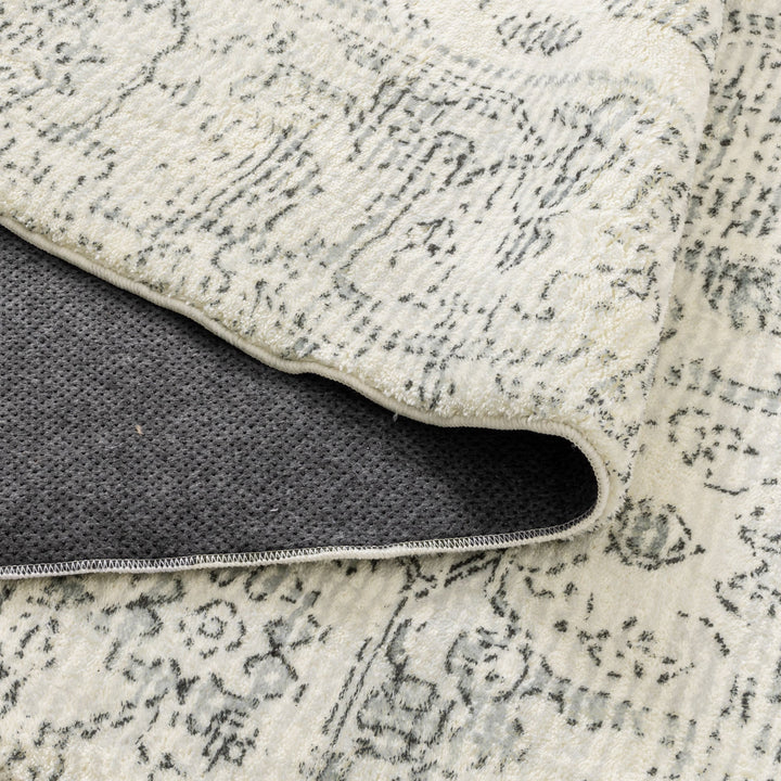 Cloud Distressed Medallion Cream Blue Washable Rug