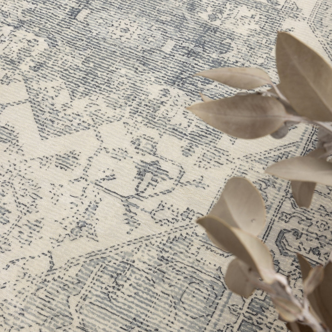 Cloud Distressed Medallion Cream Blue Washable Rug