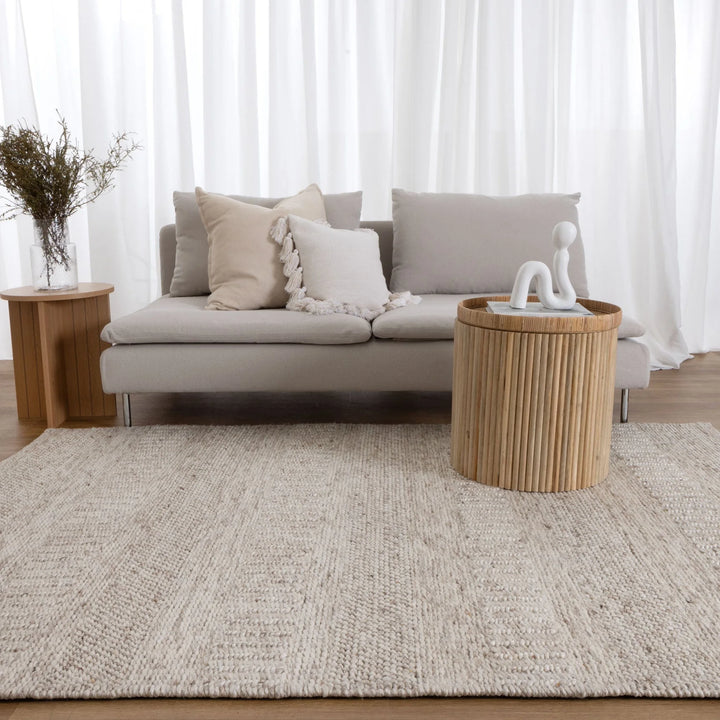 Style Beige Hand Woven Wool Floor Rug
