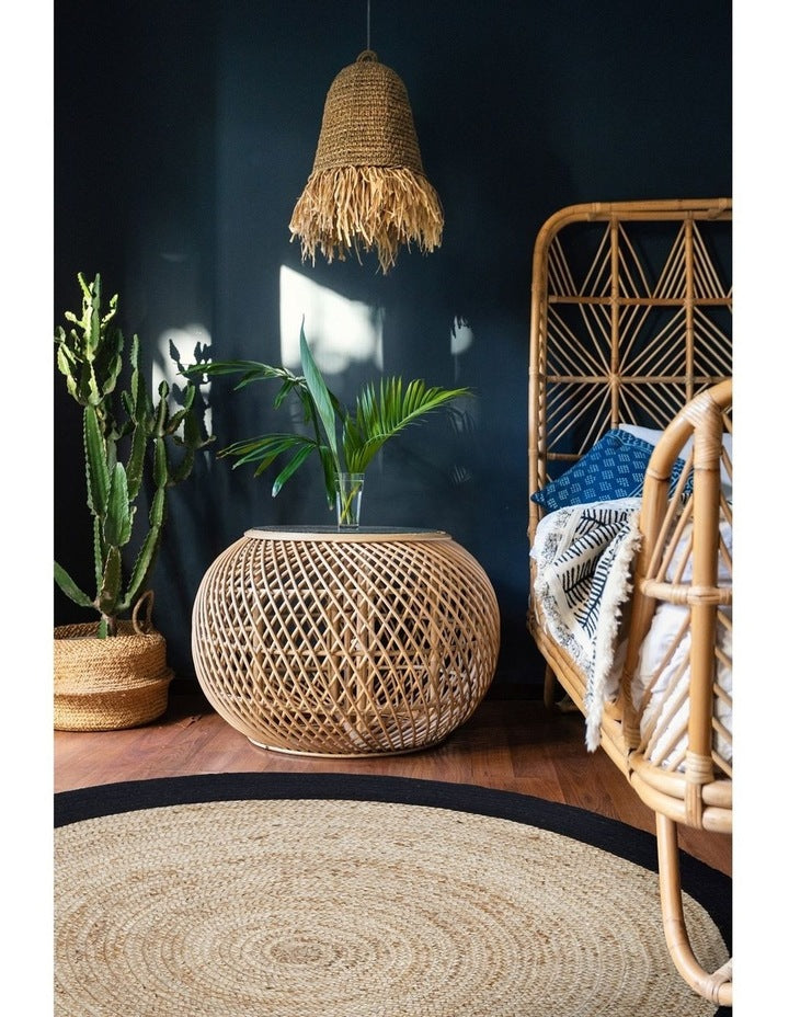 DOT BORDER BLACK FLOOR RUG