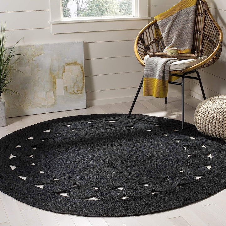 DOT ROSE BLACK JUTE FLOOR RUG