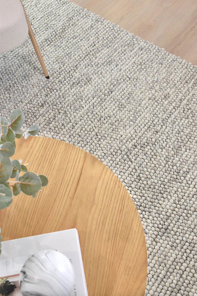 PEBBLES SILVER MIST HAND WOVEN WOOL FLOOR RUG