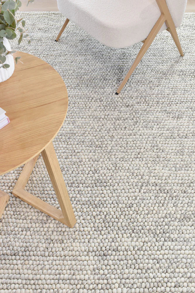 PEBBLES SILVER MIST HAND WOVEN WOOL FLOOR RUG
