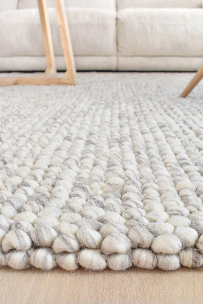 PEBBLES SILVER MIST HAND WOVEN WOOL FLOOR RUG