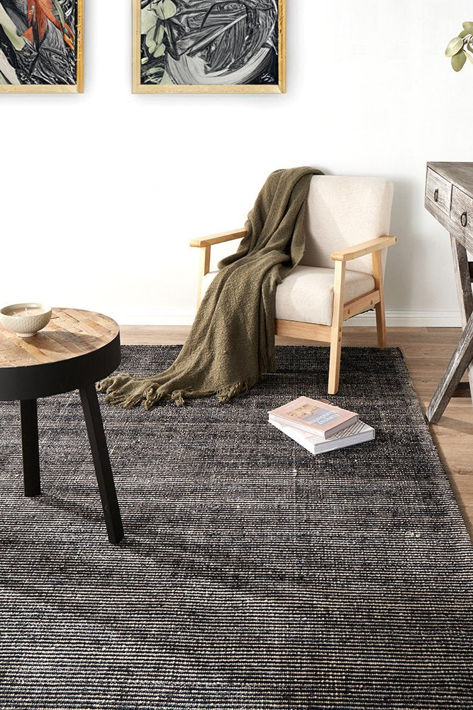 Allure Black Textured Easy care floor Rug