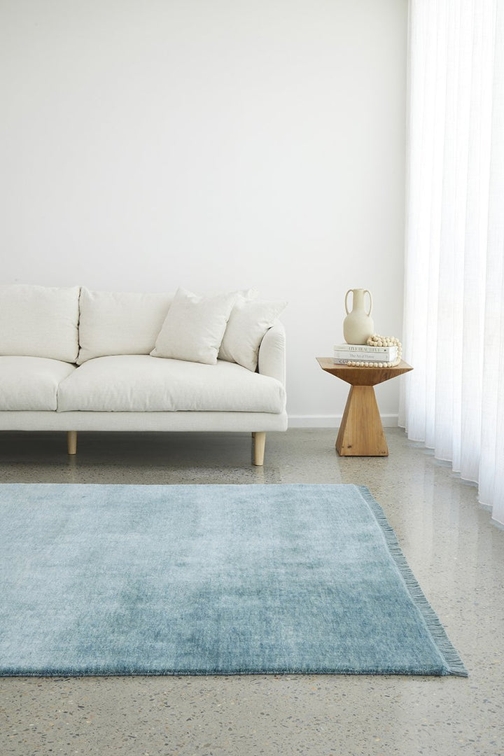 KINSHIP SKY BLUE HAND WOVEN WOOL FLOOR RUG