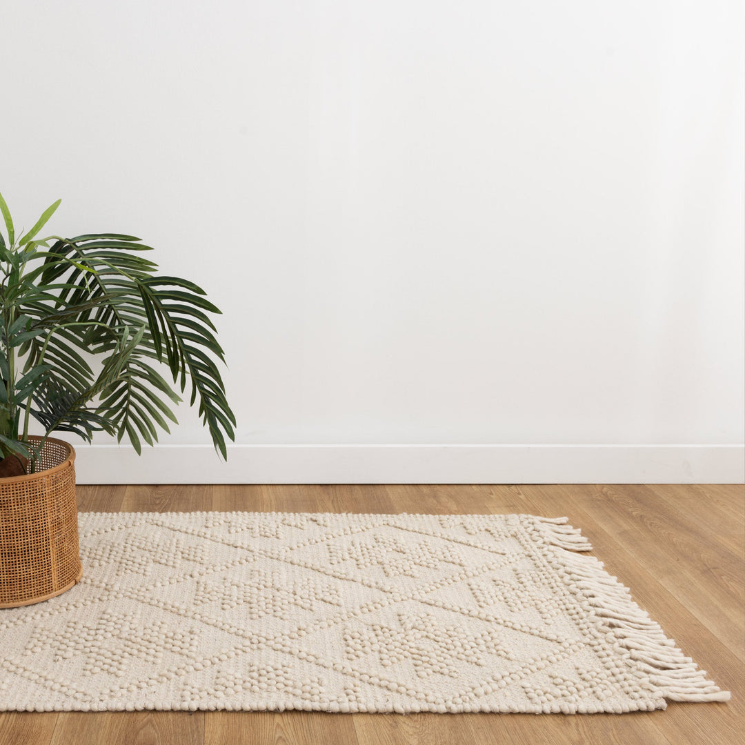 Diego Geometric Beige Wool Rug - DIEG04