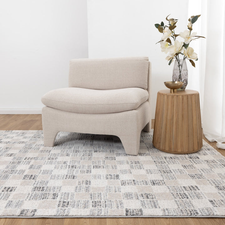 Palma Grey Beige Checkered Rug - D004
