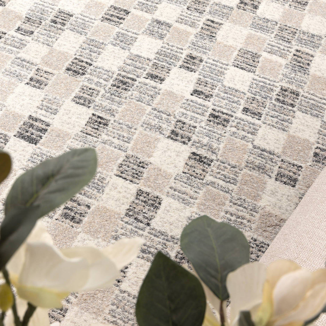 Palma Grey Beige Checkered Rug - D004