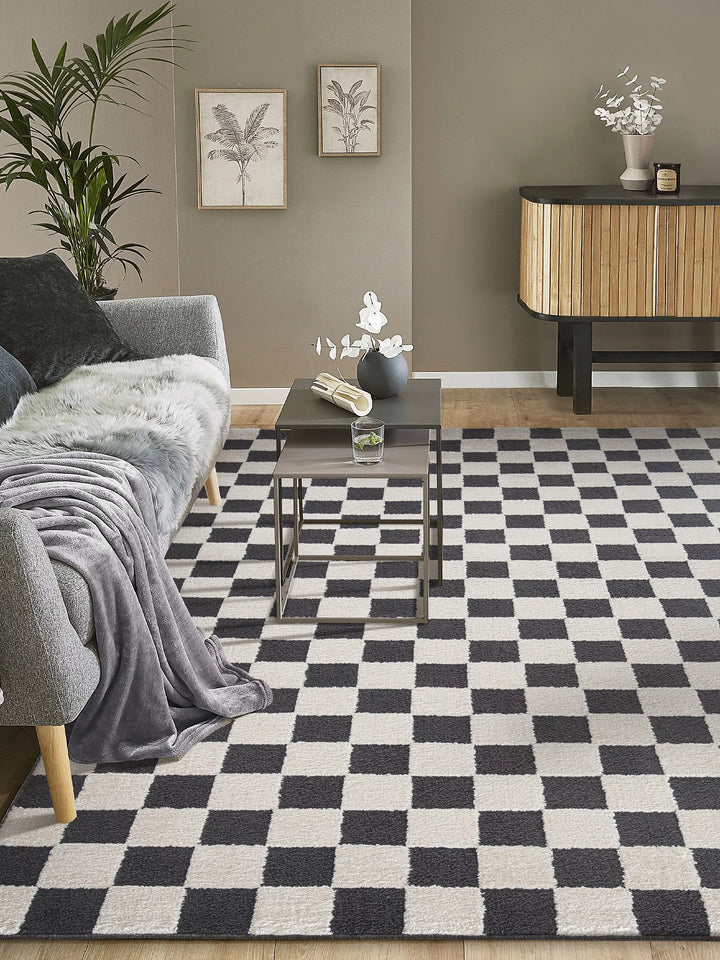 ISOLA BLACK AND WHITE EASY CARE FLOOR RUG