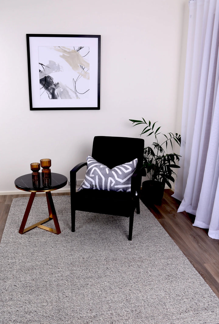 LOOPY STEEL GREY  HAND WOVEN WOOL FLOOR RUG