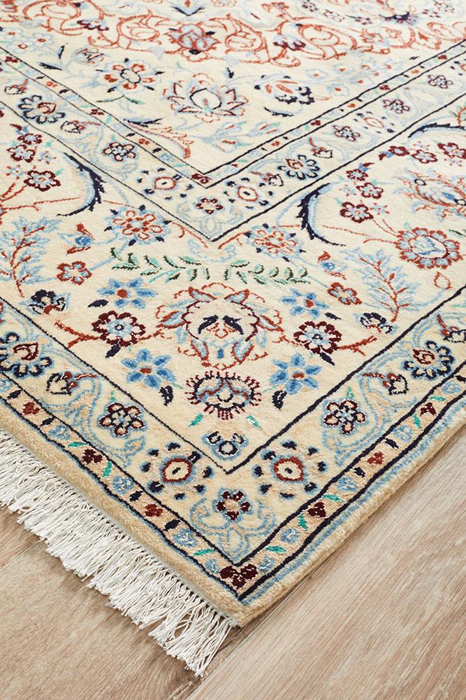 HAND KNOTED Blue Ivory Medalion  PERSIAN NAEIN RUG