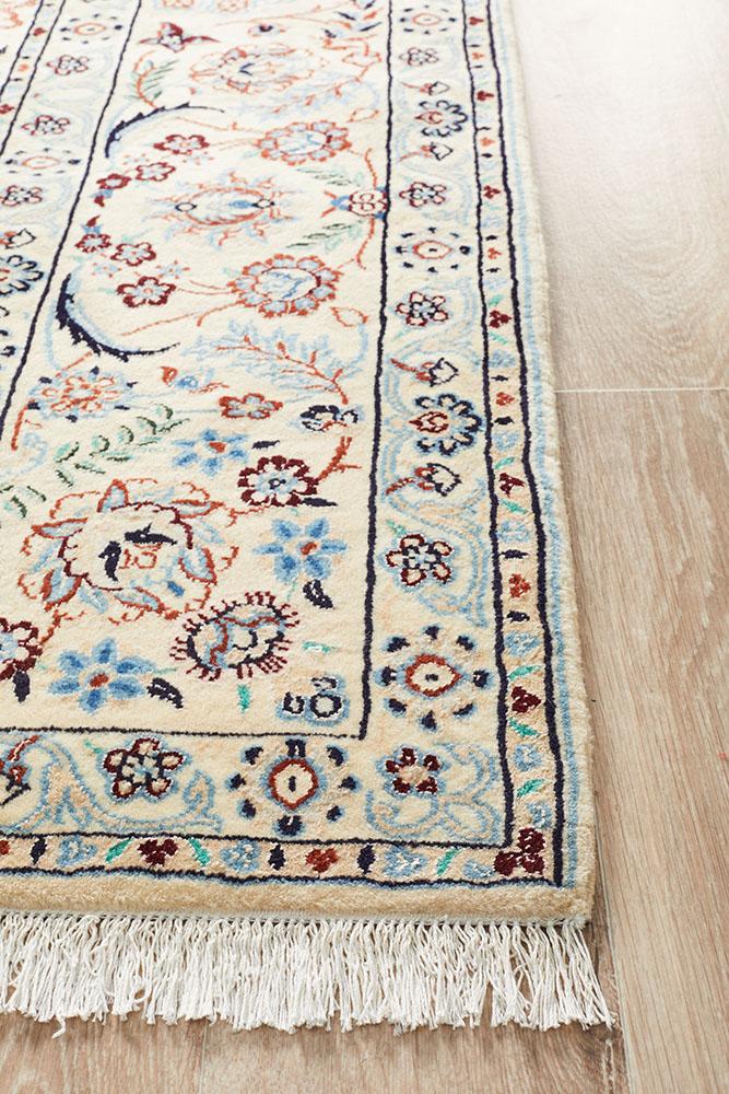 HAND KNOTED Blue Ivory Medalion  PERSIAN NAEIN RUG