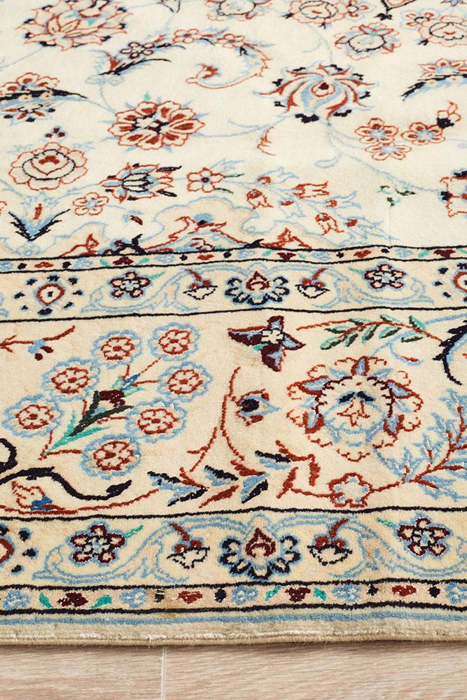 HAND KNOTED Blue Ivory Medalion  PERSIAN NAEIN RUG
