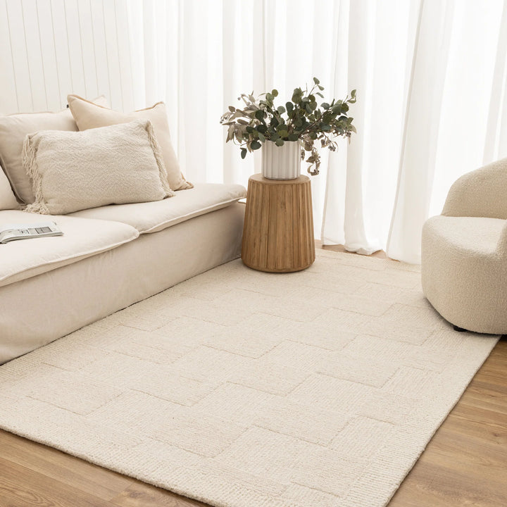 Checkered Cream Wool Rug