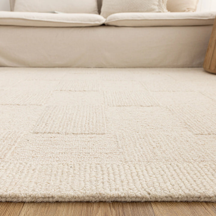 Checkered Cream Wool Rug