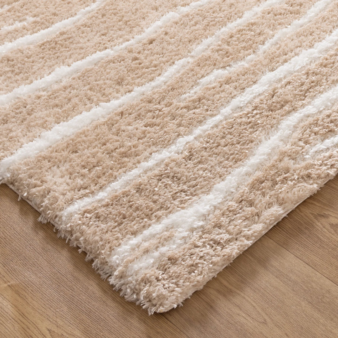ASton Stripes Beige Shaggy Rug