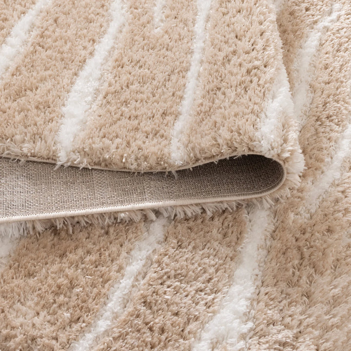 ASton Stripes Beige Shaggy Rug