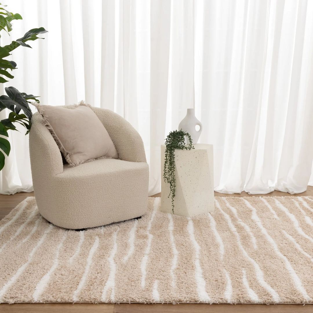 ASton Stripes Beige Shaggy Rug
