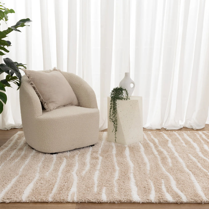 ASton Stripes Beige Shaggy Rug
