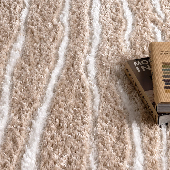 ASton Stripes Beige Shaggy Rug