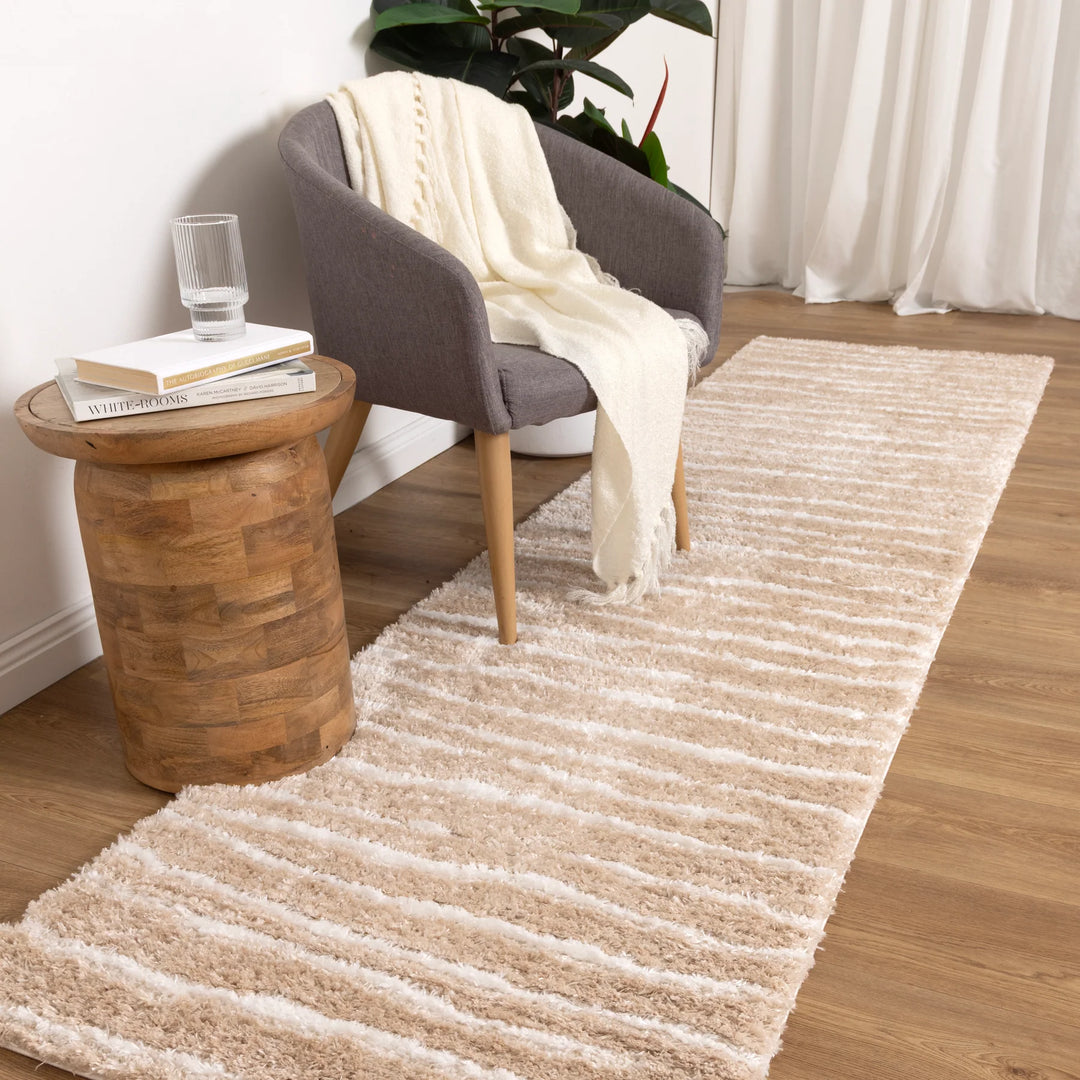 ASton Stripes Beige Shaggy Rug