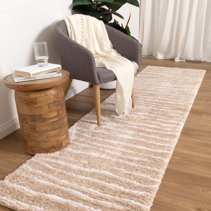 ASton Stripes Beige Shaggy Rug