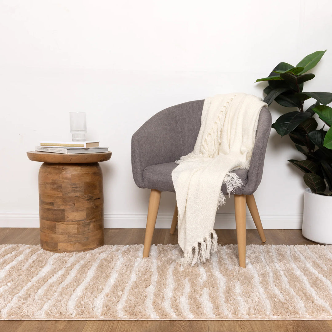 ASton Stripes Beige Shaggy Rug