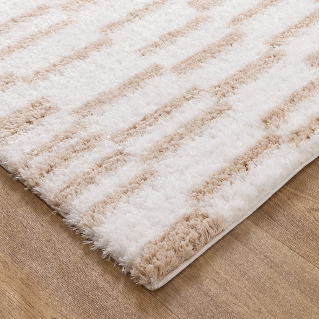 Aston lines Beige Shaggy Rug