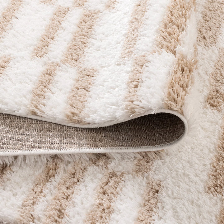 Aston lines Beige Shaggy Rug