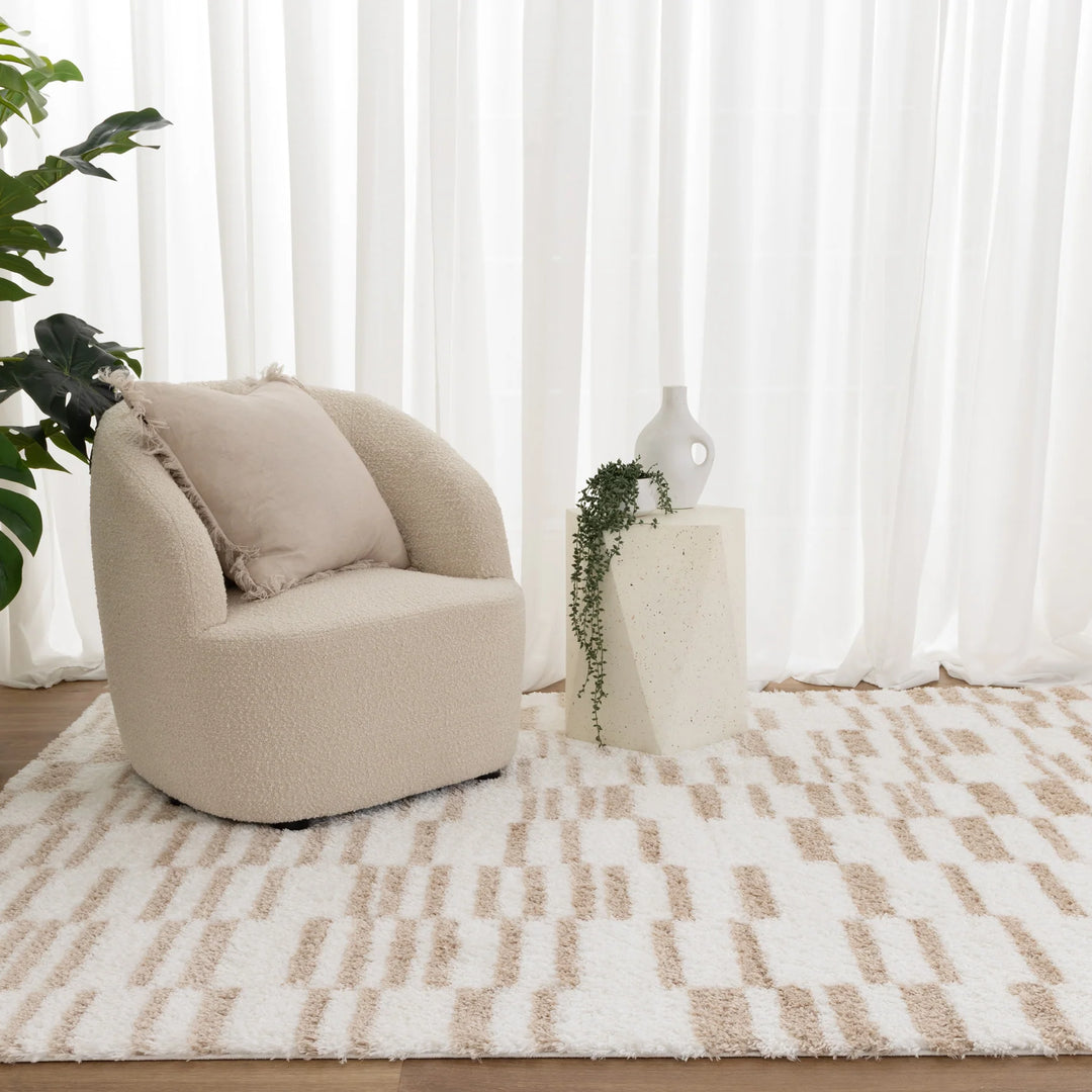 Aston lines Beige Shaggy Rug