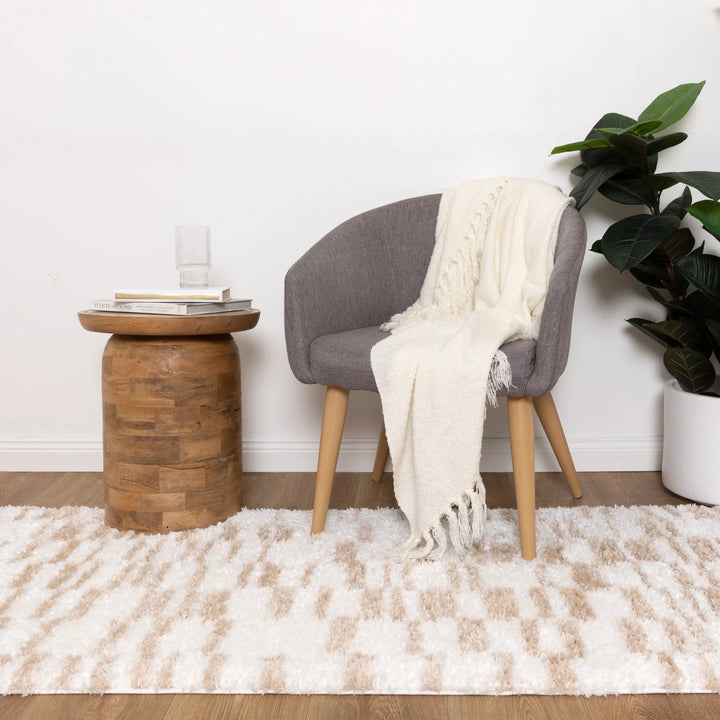 Aston lines Beige Shaggy Rug