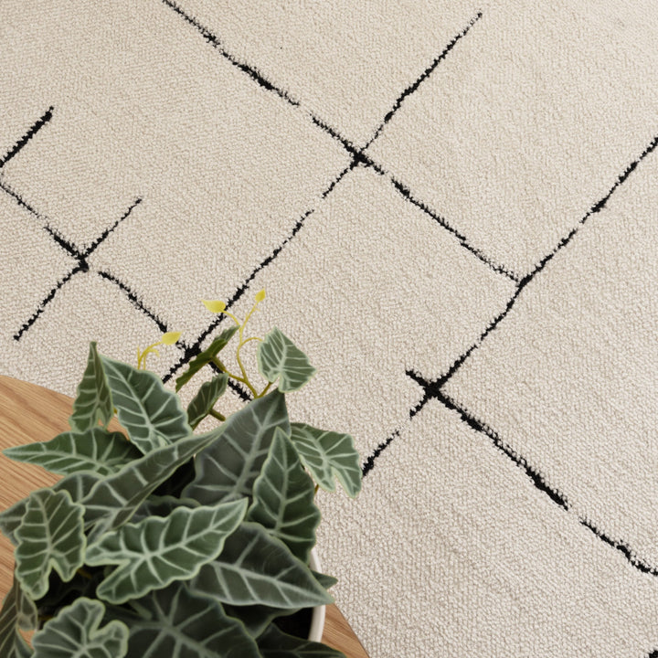 Mila Abstract Lines Black Cream Rug - MIL9