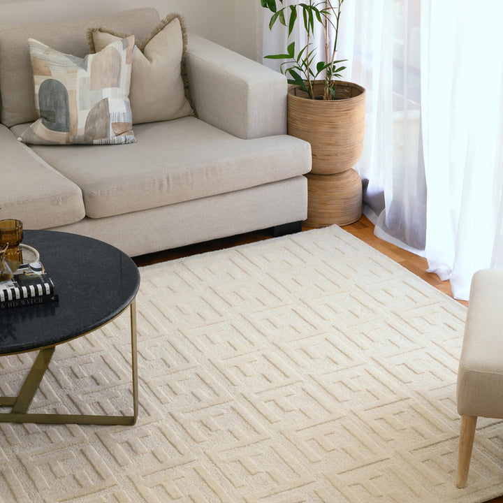 Fabien Hand Woven Monogram Creme Wool rug