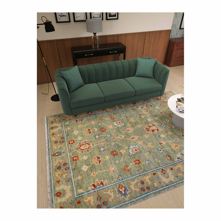Sana Green Pure NZ Wool Blend  Hand Woven FLoor Rug