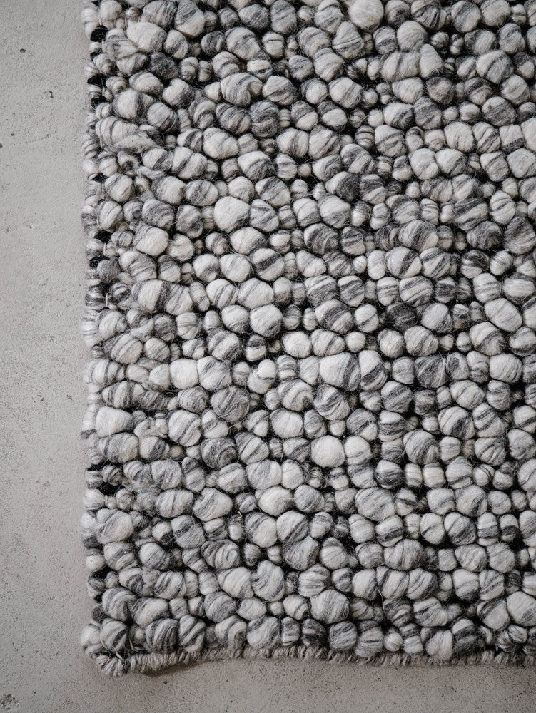 Fish Eye Pebbles  Grey Cream Specle Textured Pure wool floor rug