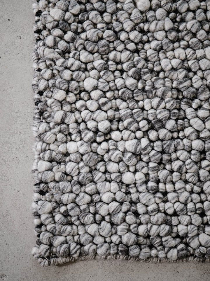 Fish Eye Pebbles  Grey Cream Specle Textured Pure wool floor rug