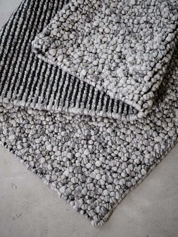 Fish Eye Pebbles  Grey Cream Specle Textured Pure wool floor rug