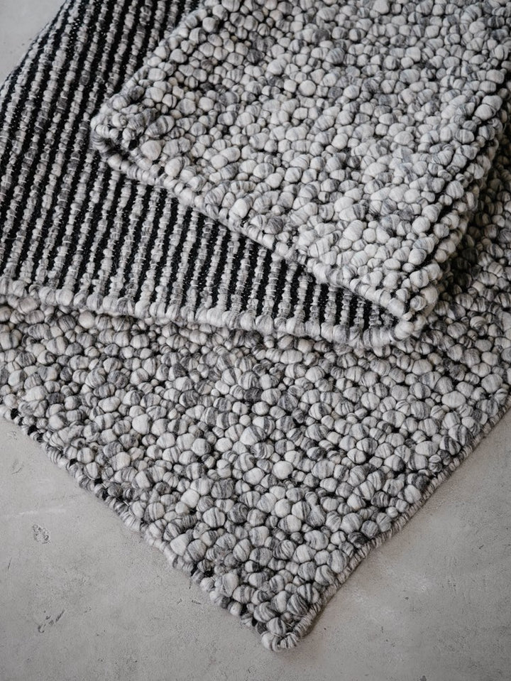 Fish Eye Pebbles  Grey Cream Specle Textured Pure wool floor rug