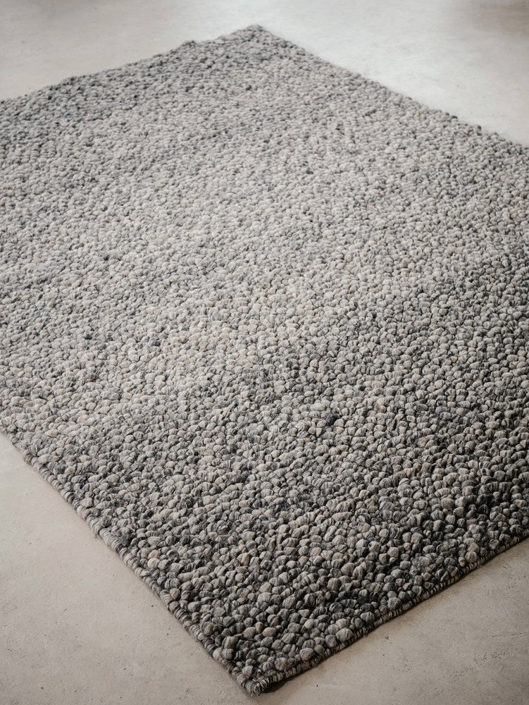 Fish Eye Pebbles Char Grey Cream Speckle Pure Wool hand woven floor rug
