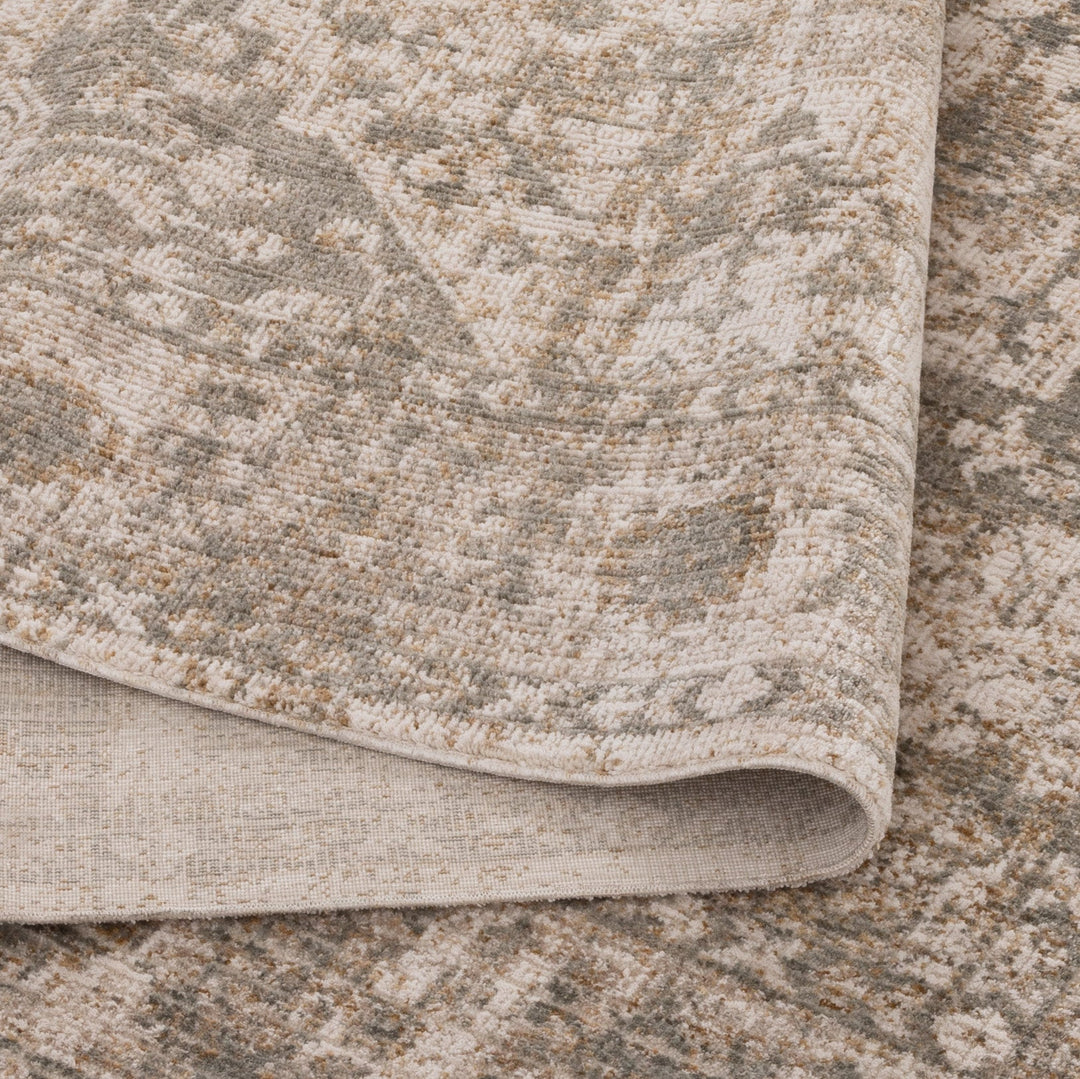 Solenne Cream & Olive Distressed Medallion Vintage Rug - S600