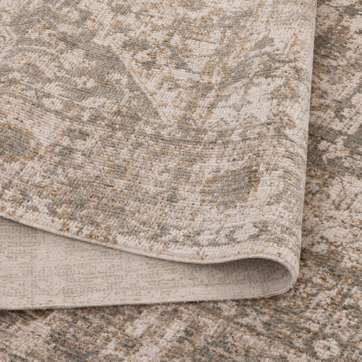 Solenne Cream & Olive Distressed Medallion Vintage Rug - S600