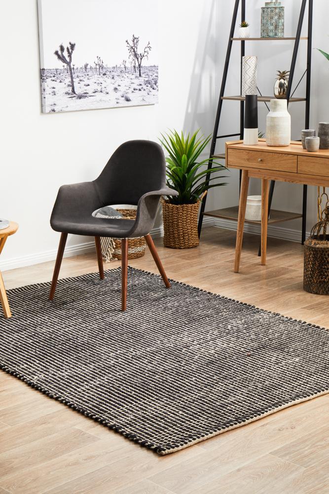 Skandi Black Flat Weave Floor Rug - All Modern Design