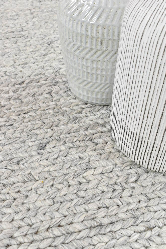 Vincent Braided  Hand Woven Fog Wool Rug