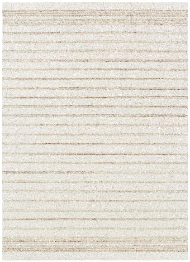 Praia Stripes Ivory Beige Wool Rug