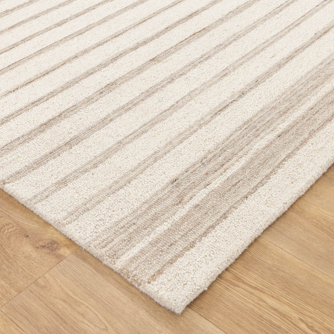 Praia Stripes Ivory Beige Wool Rug