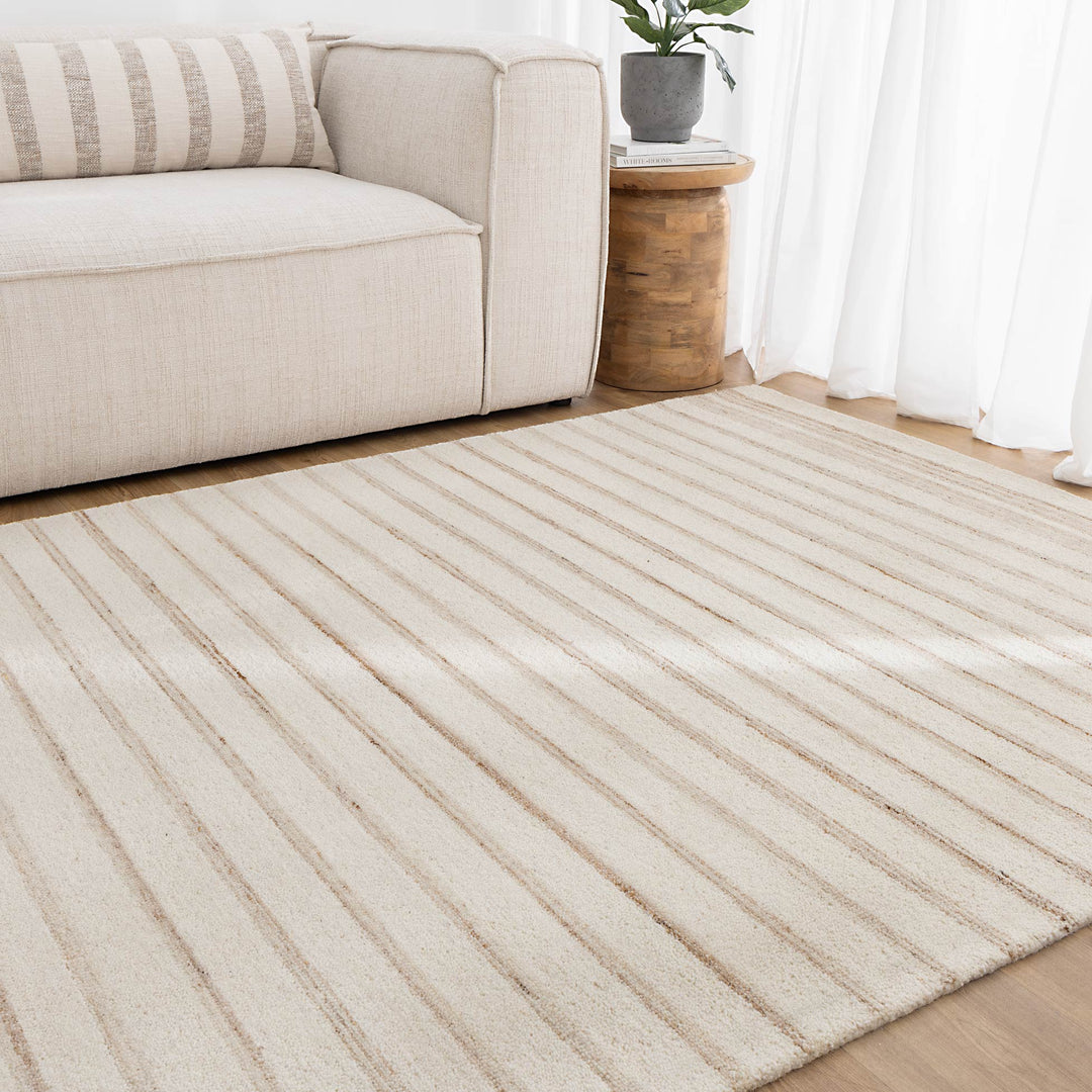 Praia Stripes Ivory Beige Wool Rug