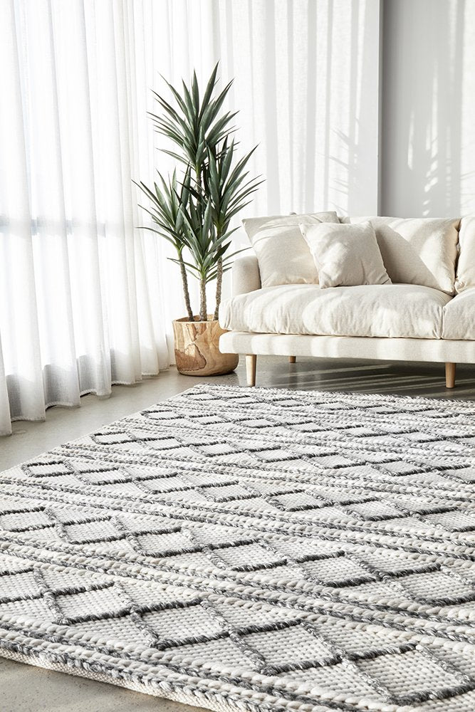 Studio Hand Woven White Grey Floor rug